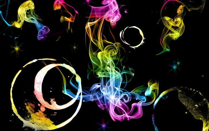 carta da parati grafica astratta multicolore, color fumo, anello, luce, Sfondo HD