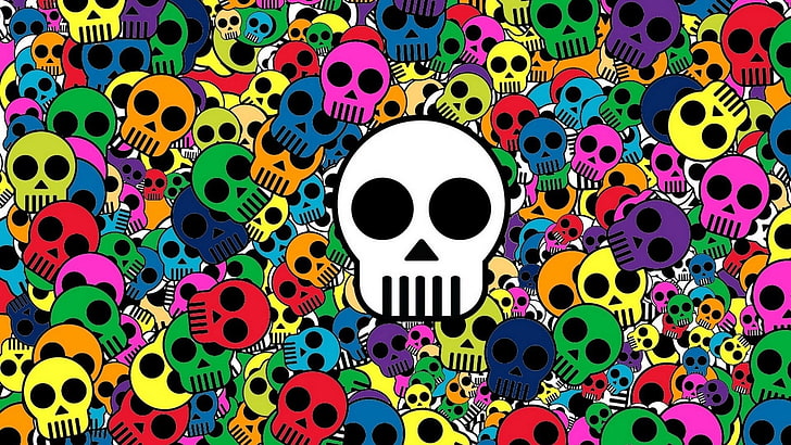 skull, colorful, artwork, HD wallpaper