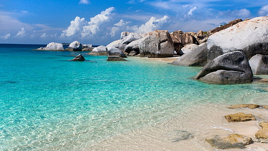 ビーチ、カナリア、フェルテベントゥラ島、島、岩、海、 HDデスクトップの壁紙 HD wallpaper