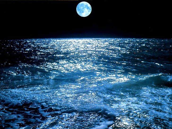 Красива синя луна синя луна природа океани HD изкуство, картина, красива, синя луна, HD тапет
