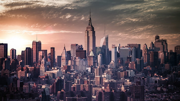 Манхатън Ню Йорк градски пейзаж, архитектура, Ню Йорк, небостъргач, градски пейзаж, HD тапет