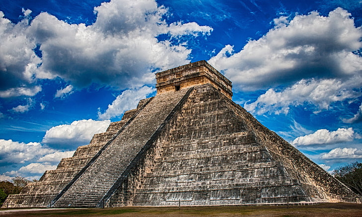 кафява и бяла бетонна къща, Мексико, храм, Мая (цивилизация), Чичен Ица, HD тапет