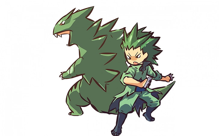 grünhaariger Junge Anime Charakter Illustration, Pokémon, Tyranitar, Pokemon der zweiten Generation, Hitec, HD-Hintergrundbild