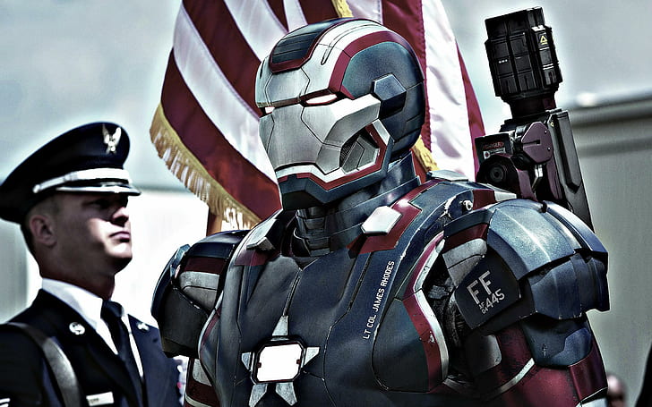 Iron Patriot in Iron Man 3, iron, patriot, movies, HD wallpaper