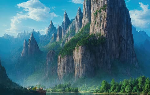 mountains, Stable Diffusion, HD wallpaper HD wallpaper
