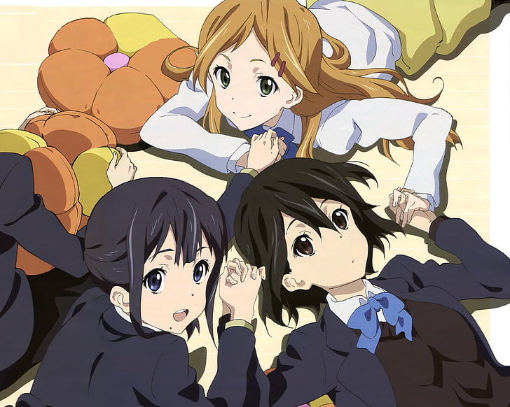 Anime-Mädchen, Kokoro Connect, Inaba Himeko, Kiriyama Yui, Nagase Iori, HD-Hintergrundbild