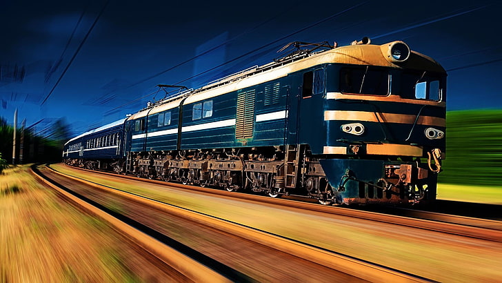train, railway, motion blur, outdoors, transport, HD wallpaper
