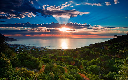 Afrique du Sud, Cape Town, paysage coucher de soleil, mer, côte, ciel, nuages, Sud, Afrique, coucher de soleil, paysage, mer, côte, ciel, nuages, Fond d'écran HD HD wallpaper