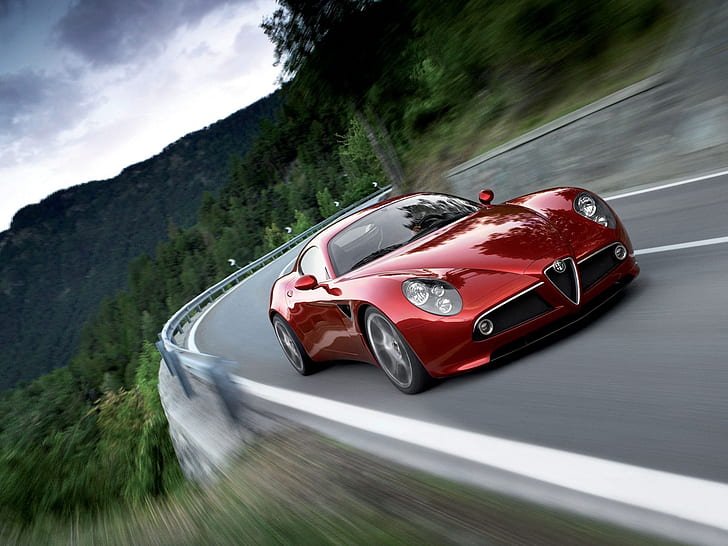 Alfa Romeo 8C red supercar, red coupe, Alfa, Romeo, Red, Supercar, HD wallpaper