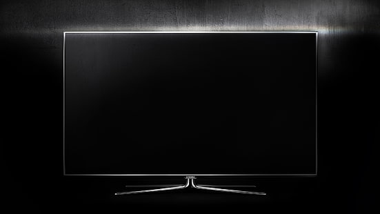 черен телевизор с плосък екран, черен, стена, монитор, екран, Samsung, дисплей, HD тапет HD wallpaper