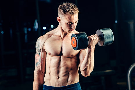 man, muscles, tattoo, fitness, gym, barbell, HD wallpaper HD wallpaper