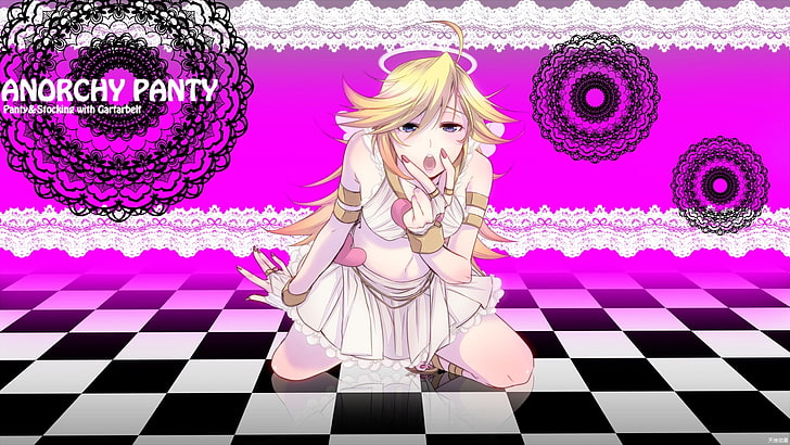 illustration du personnage anime femme habillée blanche, anime, culotte et bas avec jarretière, culotte anarchie, Fond d'écran HD