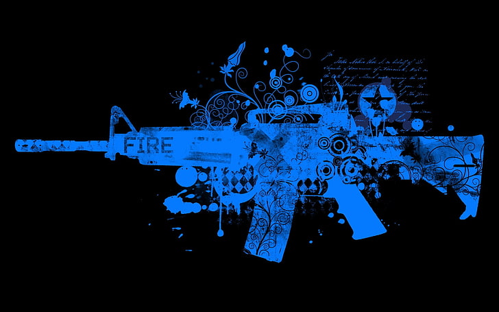 синий винтовка иллюстрация, пистолет, синий, HD обои