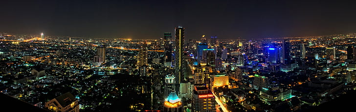 Vista aérea del edificio de la ciudad durante la noche, Bangkok, Bangkok, Luna, Bangkok, vista aérea, edificio de la ciudad, noche, Sky Bar, Tailandia, Hotel, noche, paisaje urbano, Asia, Skyline urbano, rascacielos, Distrito central, arquitectura, famosoLugar, escena urbana, calle, ciudad, Fondo de pantalla HD