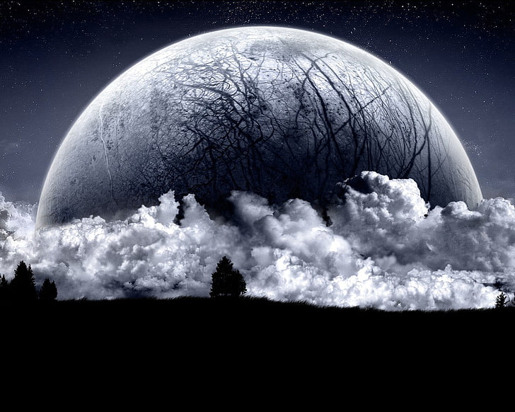 満月と雲のイラストhd壁紙無料ダウンロード Wallpaperbetter