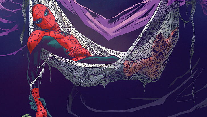 Spider-Man Marvel Hammock Purple HD, rysunkowy / komiks, fioletowy, mężczyzna, cud, pająk, hamak, Tapety HD