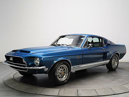 Shelby Gt500 Kr '1968, vintage blue muscle car, ford, gt500kr, mustang, shelby, gt500, cars, HD wallpaper HD wallpaper