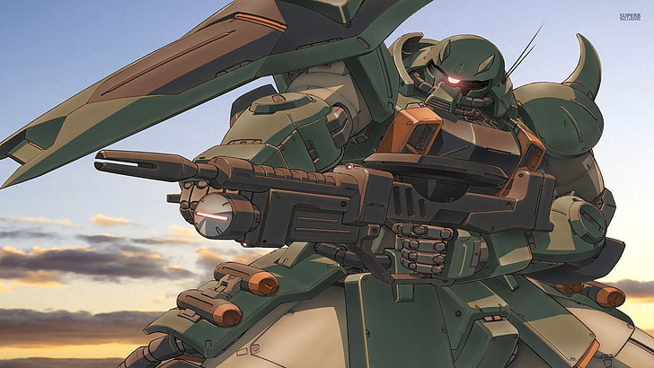 robot con fondo de pantalla de rifle, Gundam, Zaku II, Mobile Suit Gundam SEED, arma, anime, Fondo de pantalla HD