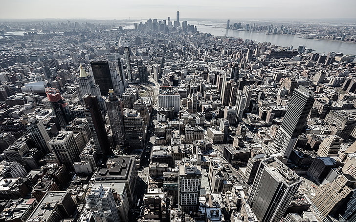 aerial view of city, cityscape, New York City, USA, HD wallpaper