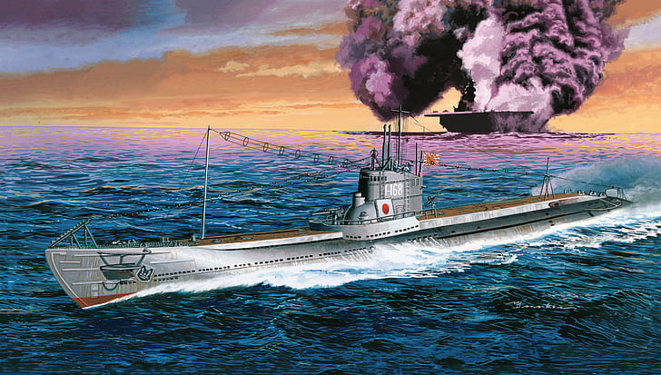 Kapal perang, Kapal Selam, Artistik, kapal selam Jepang I-168, Wallpaper HD