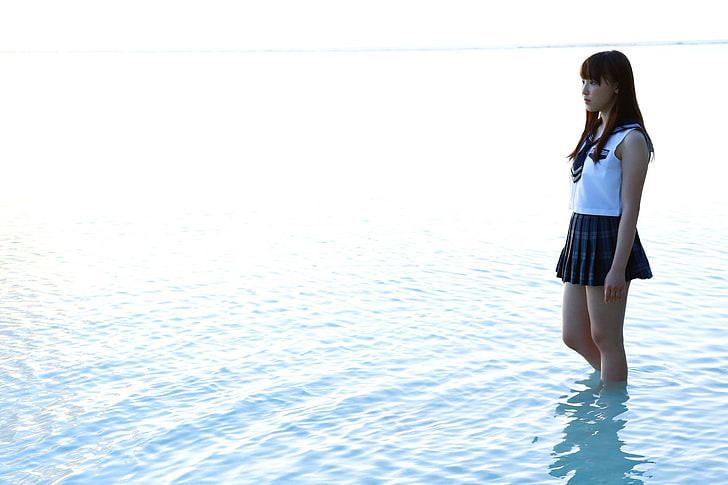 Mizuki Fukumura, Asian, Morning Musume, acqua, gonna, minigonna, uniforme da scolaretta, Sfondo HD
