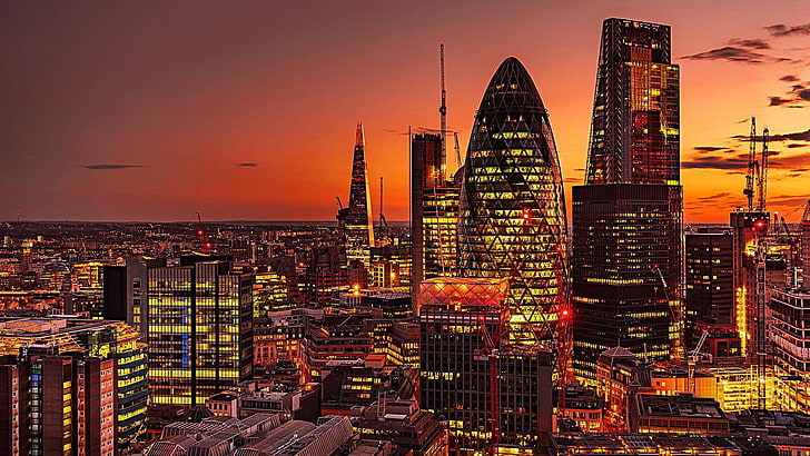 런던, 일몰, 영국, 유럽, 도시 풍경, 도시의 불빛, HD 배경 화면
