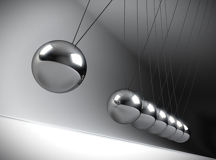 Pêndulo de Newton, Artístico, 3D, Movimento, Bolas, Metal, Pêndulo, preto e branco, Newton, HD papel de parede
