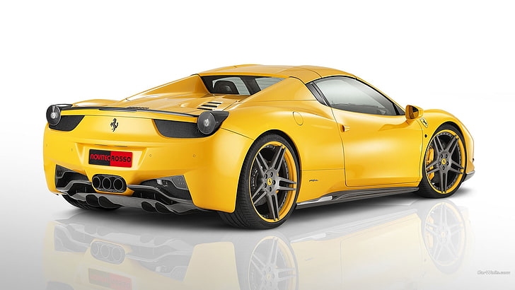 coupe Ferrari kuning, Ferrari 458, supercar, mobil, Wallpaper HD