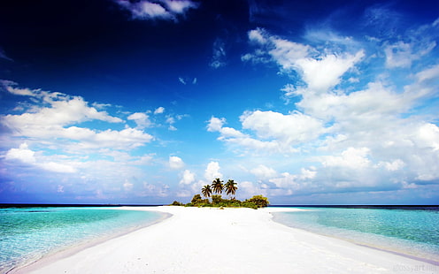 пейзаж, фотография, природа, вода, море, тропический, остров, облака, песок, пляж, небо, HD обои HD wallpaper