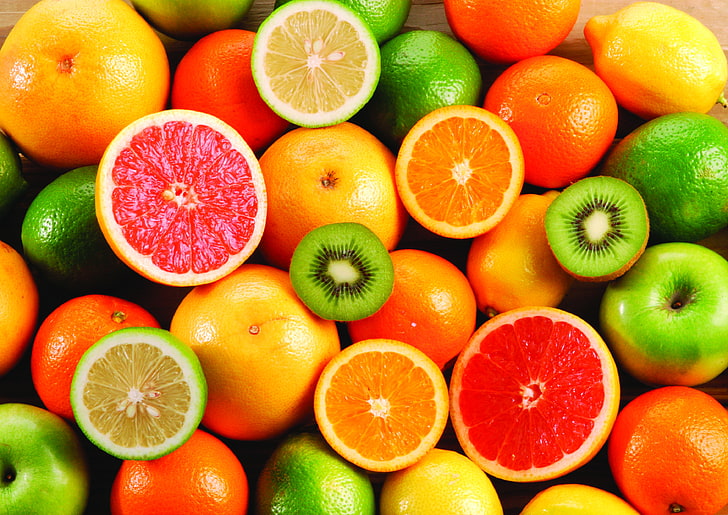 связка нарезанных фруктов, апельсинов, киви, фруктов, лимонов, грейпфрута, HD обои