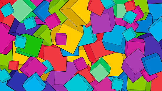 различни цветове кубчета тапет, абстракция, фон, кубчета, ярък, куб, изкуство, фон, HD тапет HD wallpaper