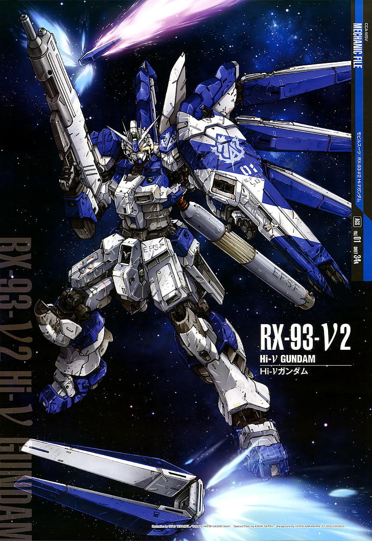 Плакат Gundam RX-93-V2, Gundam, робот, Мобилен костюм Контратака на Gundam Char, Universal Century, пространство, Mobile Suit Gundam, Nu Gundam, HD тапет, тапет за телефон