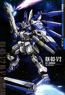 Постер Gundam RX-93-V2, Gundam, робот, мобильный костюм контратака Gundam Char, универсальный век, космос, мобильный костюм Gundam, Nu Gundam, HD обои HD wallpaper
