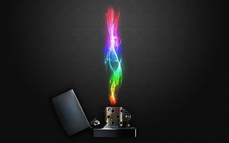 gray lighter with RGB color flame illustration, lighter, fire, colorful, zippo, HD wallpaper
