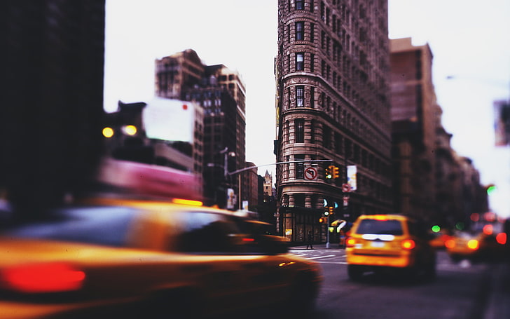 Flatiron Building, New York, taxi, new York, nys, HD wallpaper