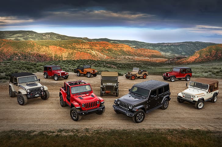 Jeep, Willys, Wrangler Rubicon, Wrangler Sahara, CJ-5, CJ-2A, Wrangler TJ, Wrangler Renegade, Fondo de pantalla HD
