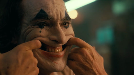 Joker (2019 Movie), Joker, Joaquin Phoenix, uomini, film, immagini fisse di film, trucco, sorridente, pianto, profondità di campo, Sfondo HD HD wallpaper