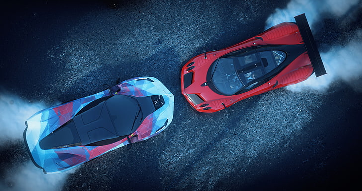 blaue und rote Luxusautos, The Crew, Auto, Pagani Huayra, Ferrari LaFerrari, italienische Supercars, HD-Hintergrundbild