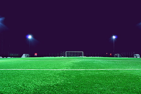 zielone boisko do piłki nożnej, boisko do piłki nożnej, trawnik, brama, Tapety HD HD wallpaper
