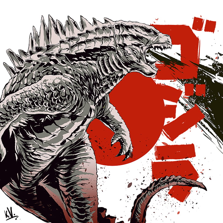 Godzilla, grafika, kaiju, fanart, filmy, Tapety HD