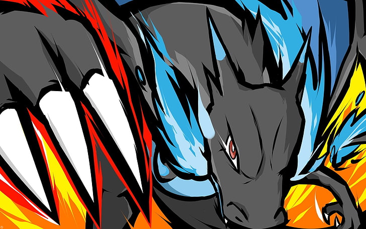 тапет за карикатура на сив дракон, ishmam, Pokémon, Charizard, Mega Charizard X, HD тапет