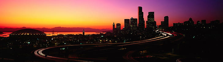 high-rise buildings, skyscraper, sunset, city, Seattle, HD wallpaper