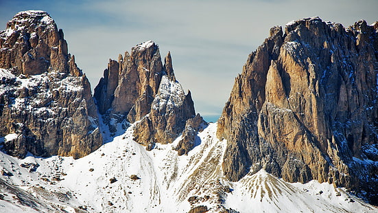 ภูเขาที่ปกคลุมไปด้วยหิมะฤดูหนาวภูเขาอิตาลีเทือกเขา Dolomites ทางตอนใต้ของเทือกเขาแอลป์, วอลล์เปเปอร์ HD HD wallpaper