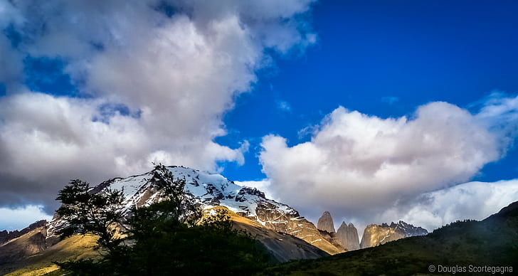 white and brown mountain range under blue sky and white clouds, Torres del Paine, brown mountain, blue sky, white clouds, patagonia, chile, wild, adventure, mountains, landscape, landscapes, photography, america, outdoor, outdoors, mountain, nature, scenics, mountain Peak, himalayas, snow, mountain Range, beauty In Nature, sky, blue, cloud - Sky, valley, summer, HD wallpaper