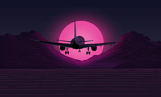 The sun, Music, The plane, Background, Neon, 80's, Synth, Retrowave, Synthwave, New Retro Wave, Futuresynth, Sintav, Retrouve, Outrun, HD wallpaper HD wallpaper