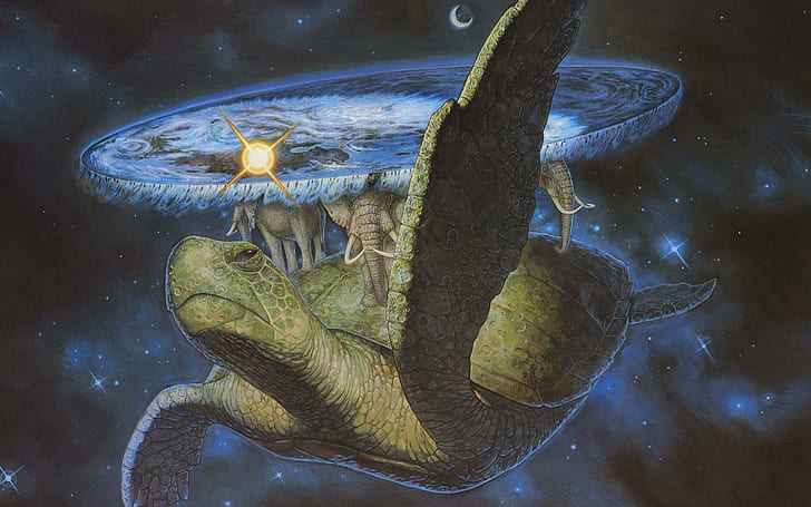 Discworld, фотография зеленой черепахи со слоном на спине, музыка, 2560x1600, discworld, HD обои