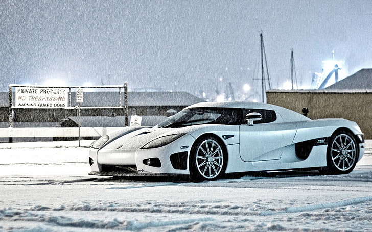 white Koenigsegg CCX, koenigsegg ccx, cars, snow, winter, HD wallpaper