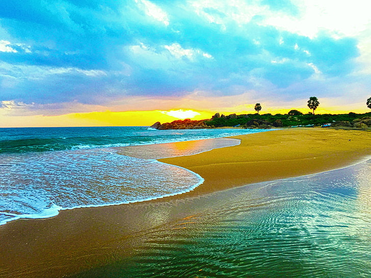 スリランカ、自然、ビーチ、波、海、岩、写真、アルガンバイ、 HDデスクトップの壁紙