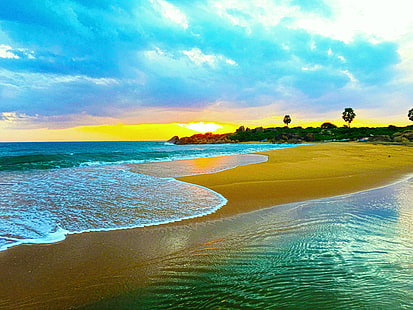 Шри-Ланка, природа, пляж, волны, море, скалы, фотография, Аругамбай, HD обои HD wallpaper