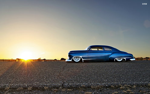 samochód, samochody niebieskie, Hot Rod, Chevy, Chevrolet, pustynia, Tapety HD HD wallpaper